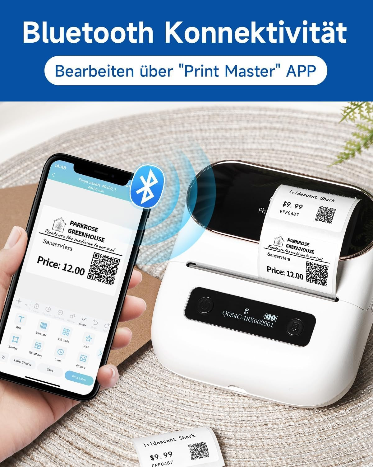 Portable Bluetooth Thermal Label Printer 3″ Wireless Barcode Maker