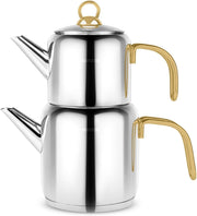 Turkish Tea Maker Gold Stainless Steel Teapot Set 3L Induction Safe