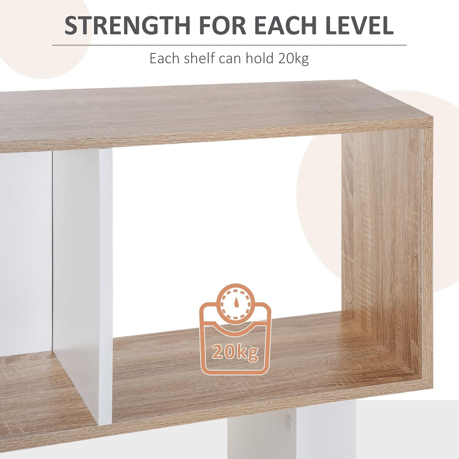 Modern S-Shape 6-Tier Freestanding Bookcase Oak & White – Stylish Display Shelf