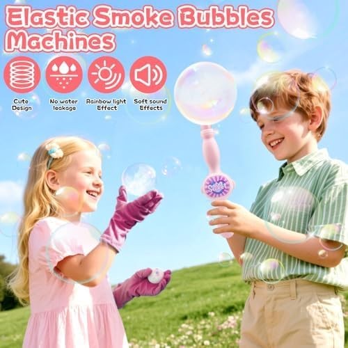 Smoke Bubble Machine LED Fog Bubble Wand Rechargeable Party Toy