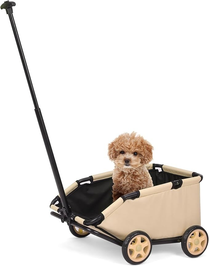 Pull Along Pet Wagon Mini Dog Travel Cart Foldable Wheels Khaki