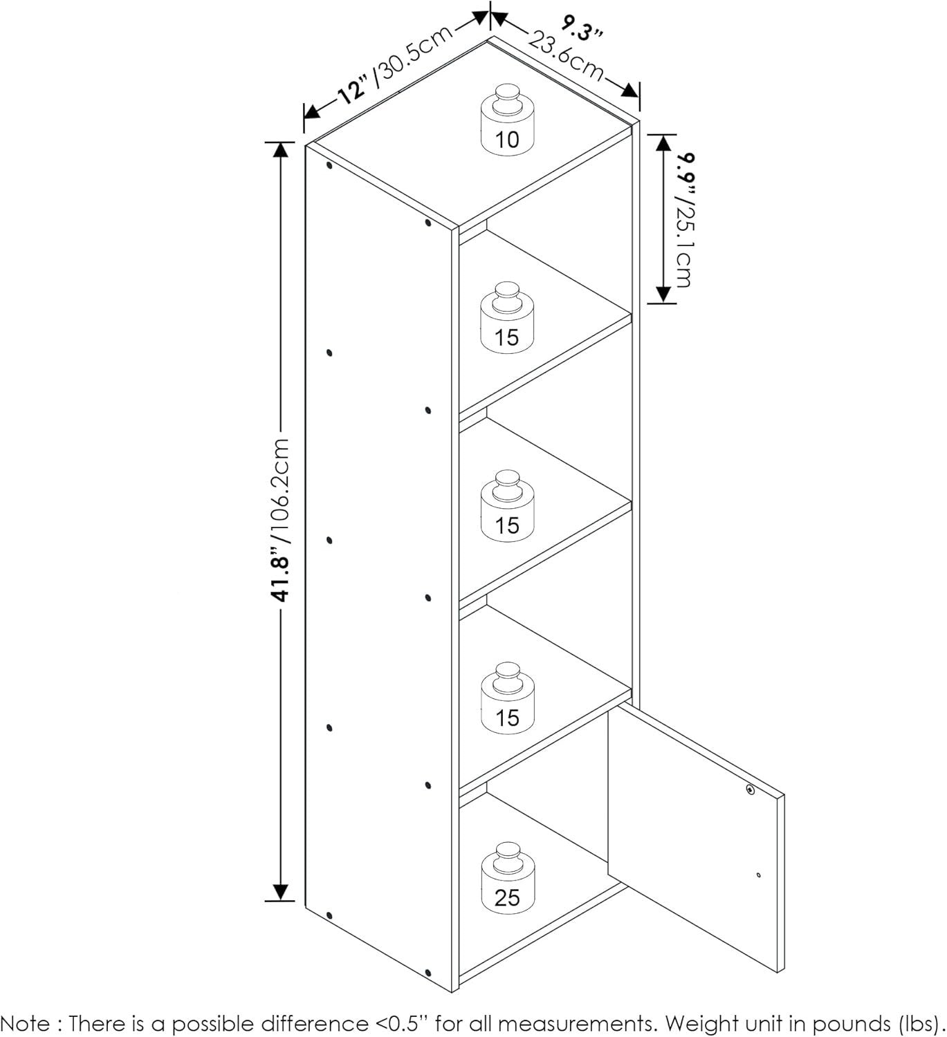 Durable 4-Tier Blackwood Shelf Bookcase with 1 Door Storage Cabinet