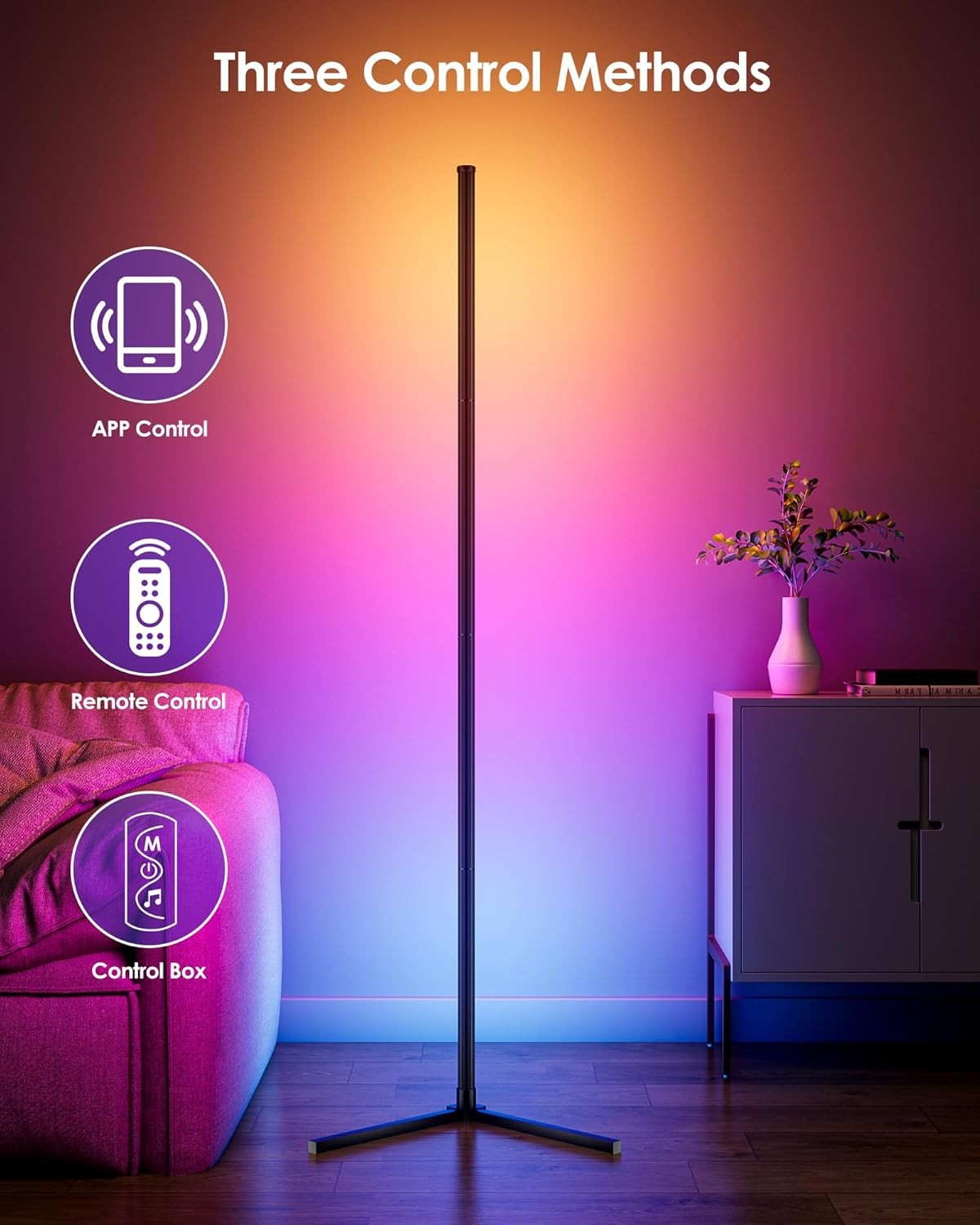 2 Pack RGB Corner Floor Lamp Smart LED App Remote Music Sync Mood Light