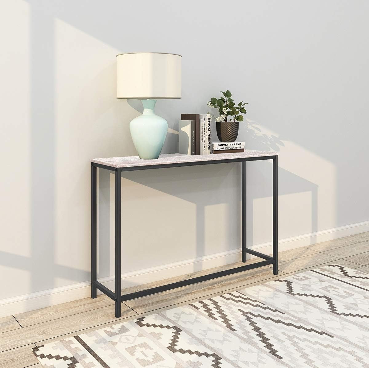 Slim Console Table Narrow Desk Sofa Side Entryway Table Metal Frame