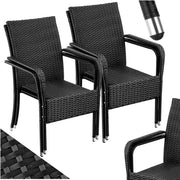 Set of 4 Black Rattan Garden Chairs Stackable Patio Balcony Armchairs
