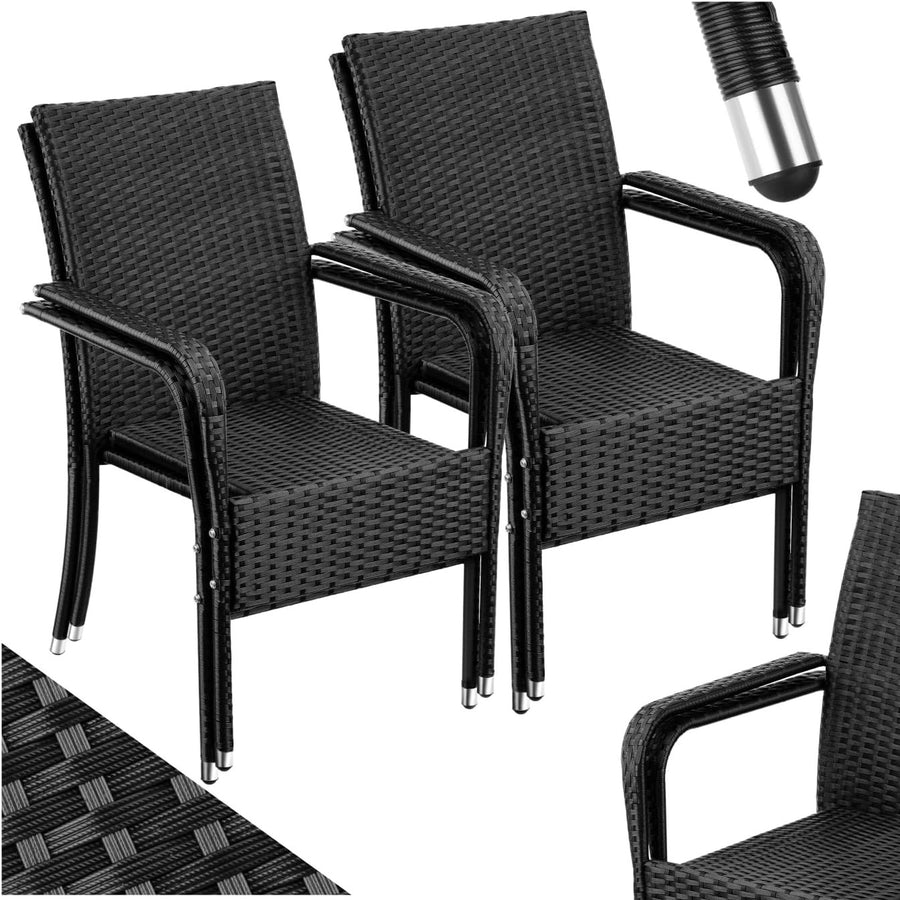 Set of 4 Black Rattan Garden Chairs Stackable Patio Balcony Armchairs