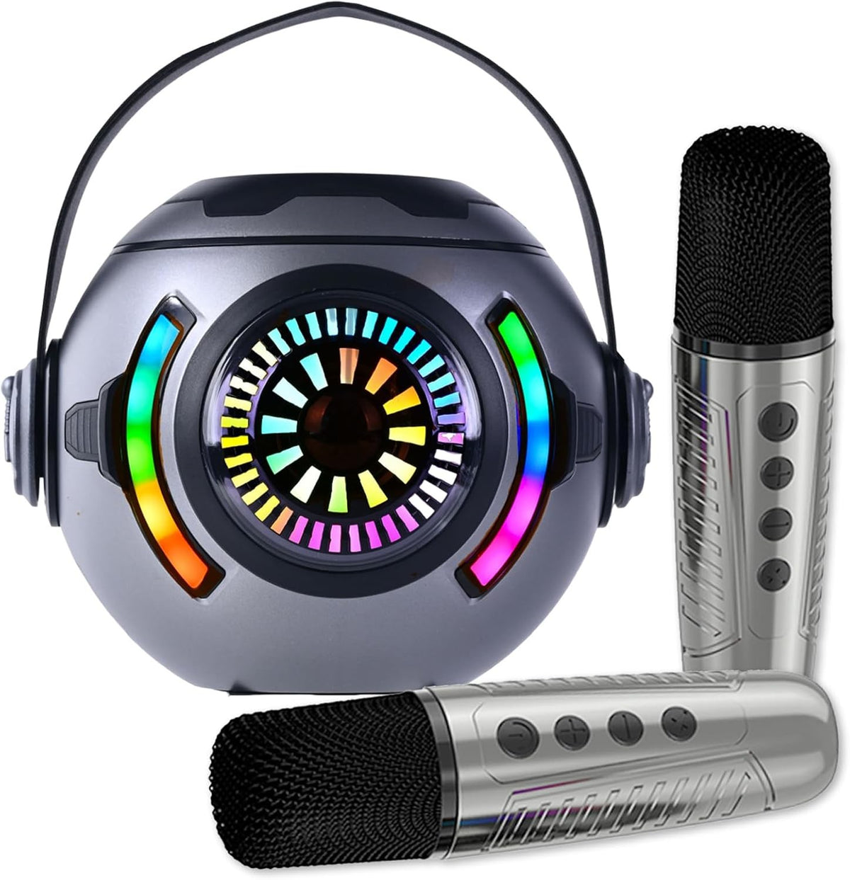 Black Kids Karaoke Machine with 2 Wireless Mics LED Bluetooth