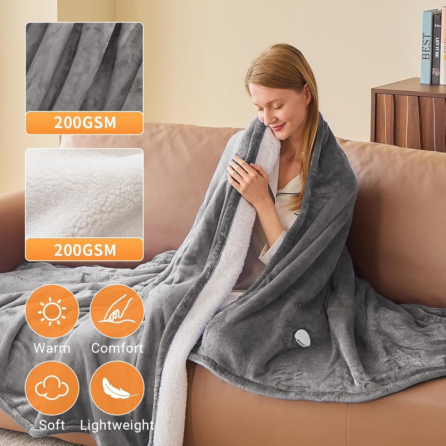 Electric Heated Blanket 130x160cm Sherpa Fleece 10 Heat Settings Timer
