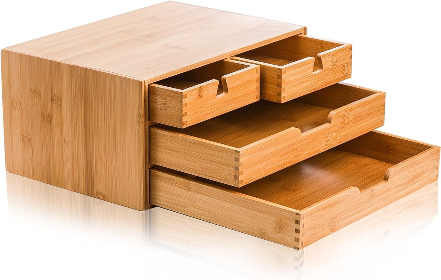 Natural Bamboo Desk Organizer 4-Drawer Desktop Storage Cabinet