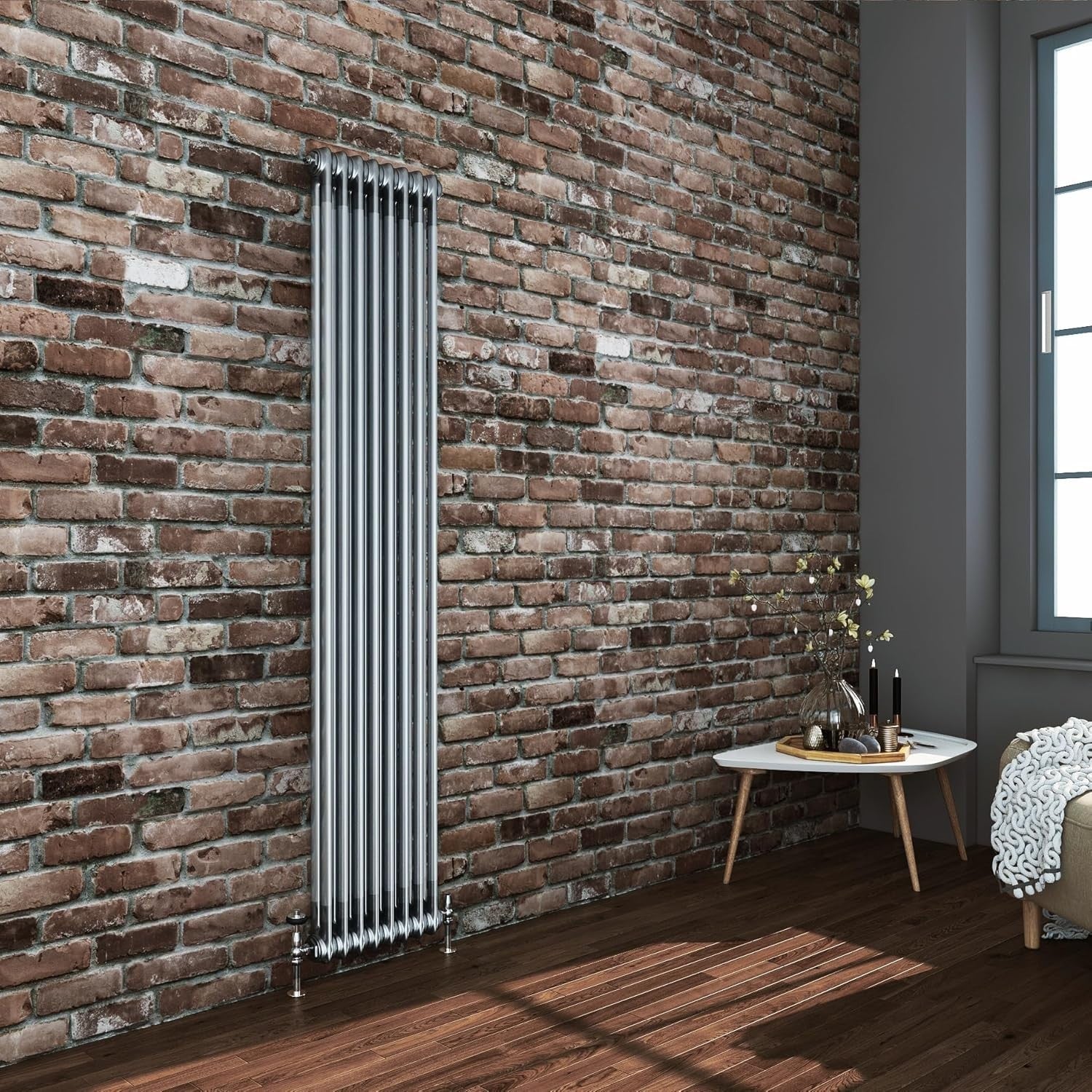 Traditional Vertical Column Radiator Double Panel Raw Metal 1800x380mm