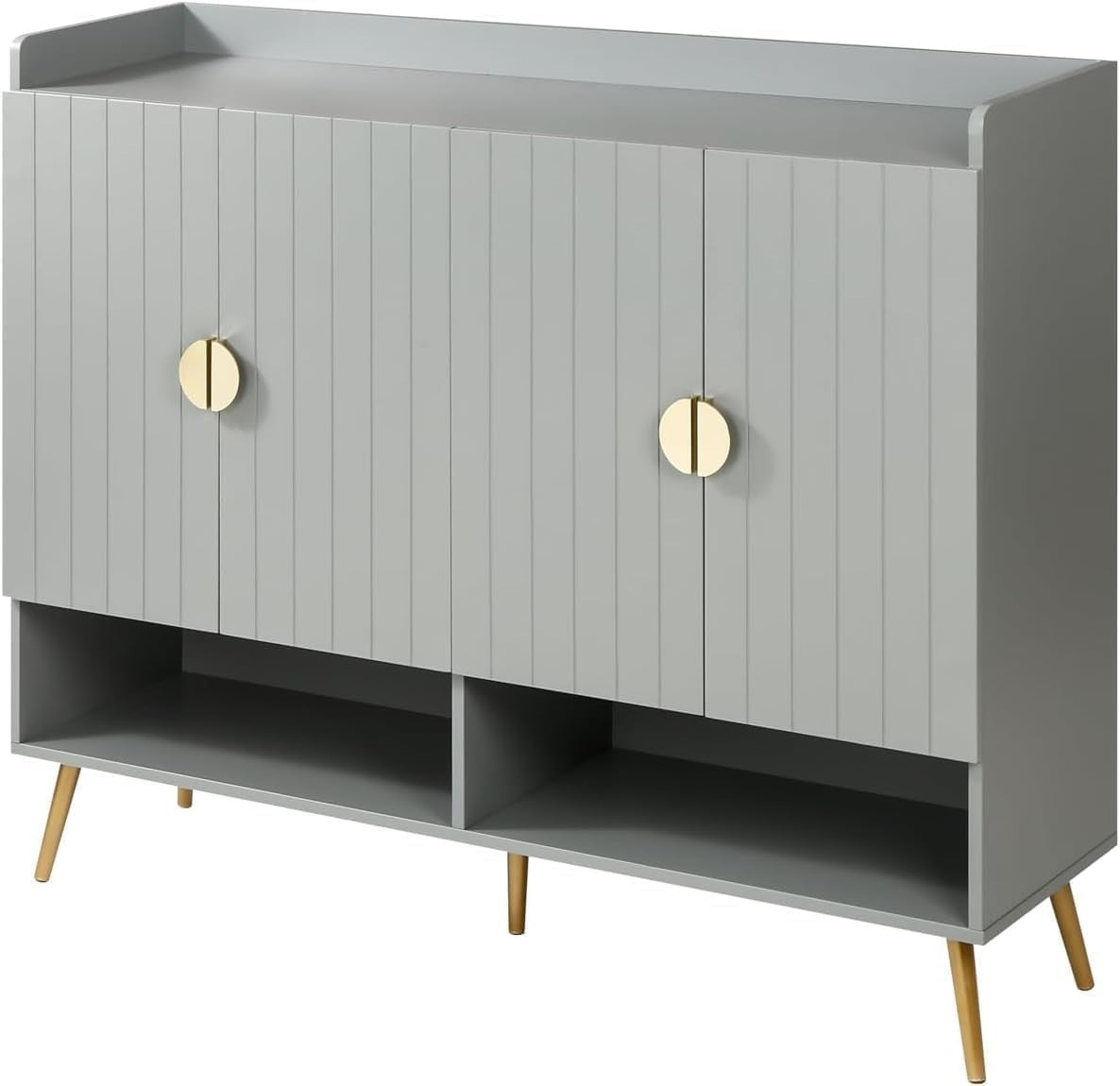 Large Grey Shoe Cabinet 4 Door Storage Cupboard w/ Gold Legs 120x35x100cm