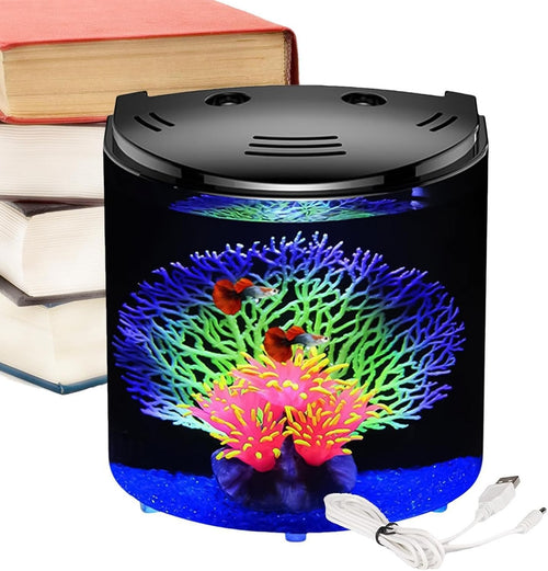 Small Acrylic Fish Tank w/ Filter Light Pump Desktop Aquarium Bowl