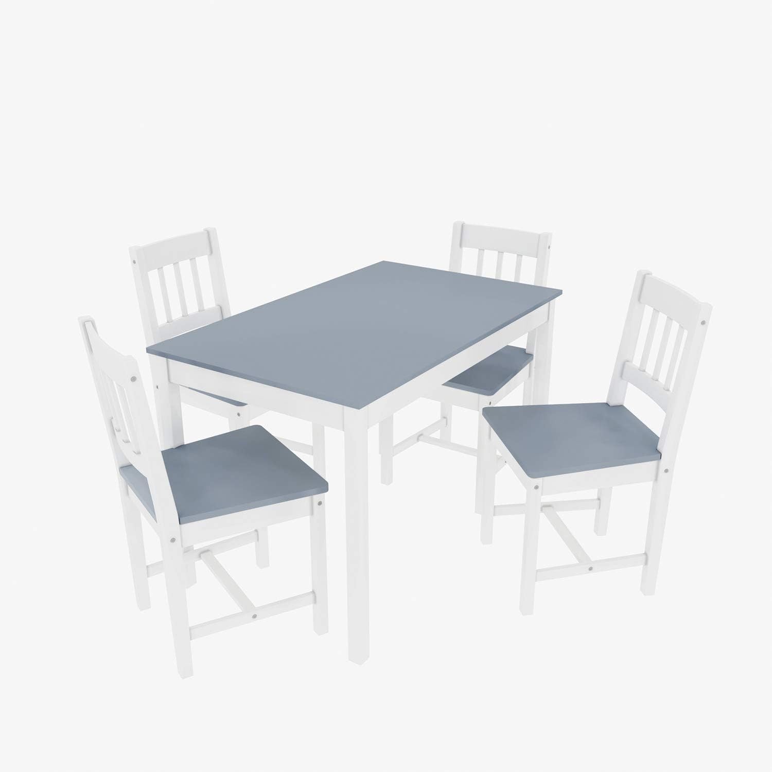 Solid Wooden Dining Table & 4 Chairs Set - Grey, Compact Kitchen Dining