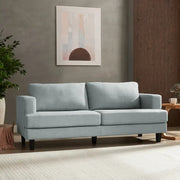 Pale Blue 3 Seater Linen Sofa Modern Fabric Couch with Cushions & Arms