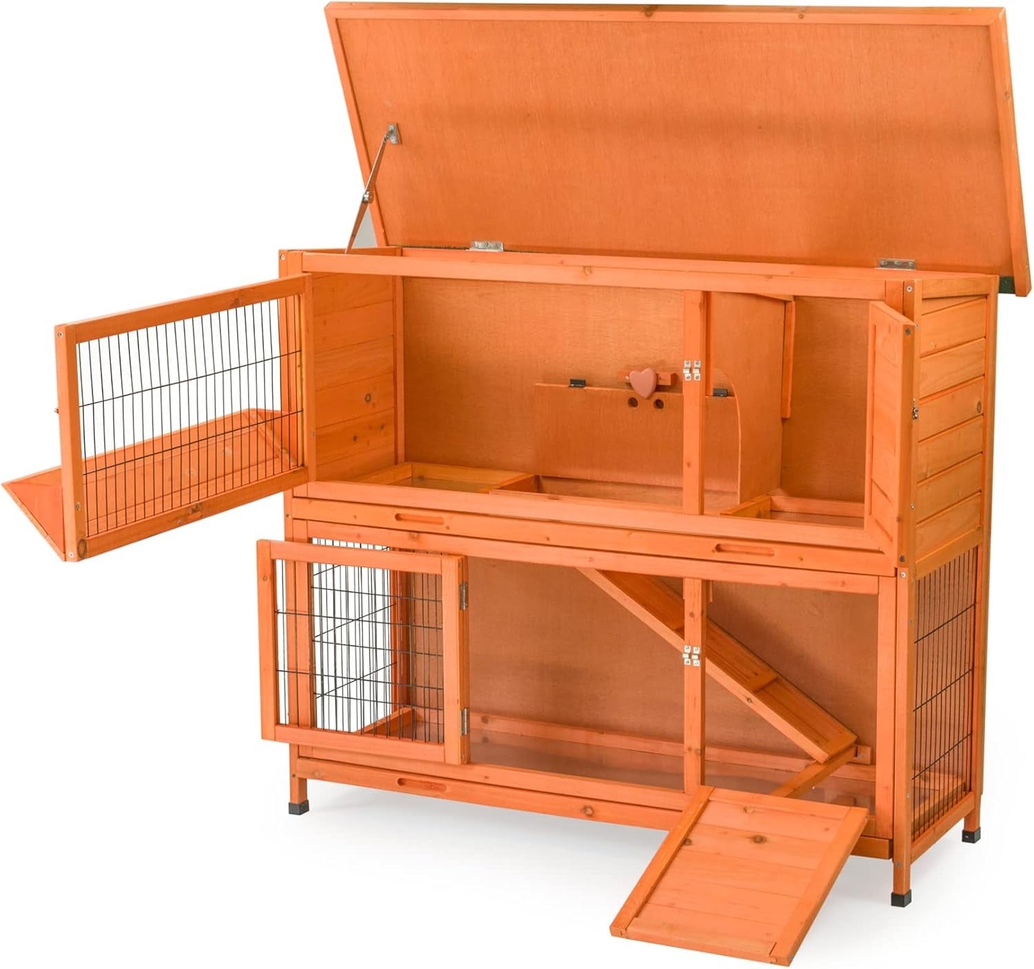 Large 2 Tier Rabbit Hutch with Enclosed Run Wooden Outdoor Cage Tray