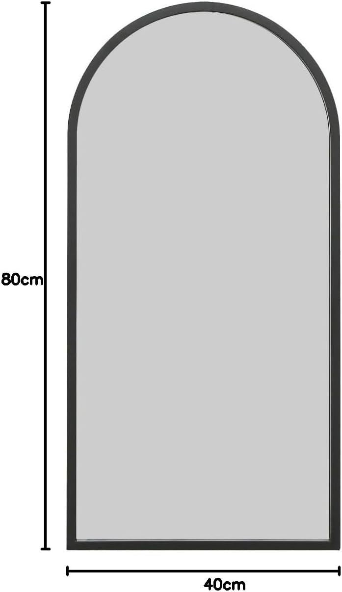 Modern Black Metal Arched Wall Mirror 80x40 cm, Indoor & Outdoor Use