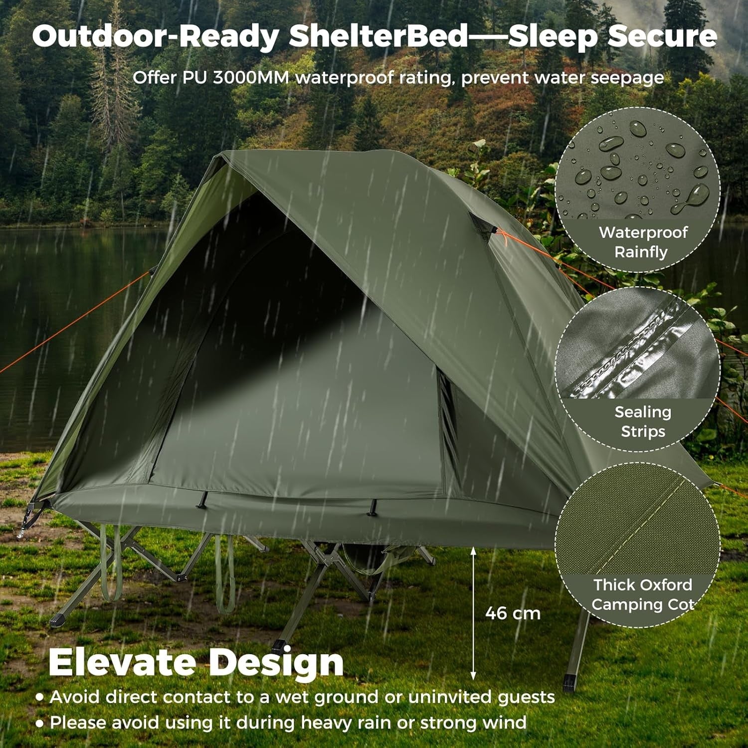 2 Person Elevated Camping Tent Cot Waterproof Foldable Bed