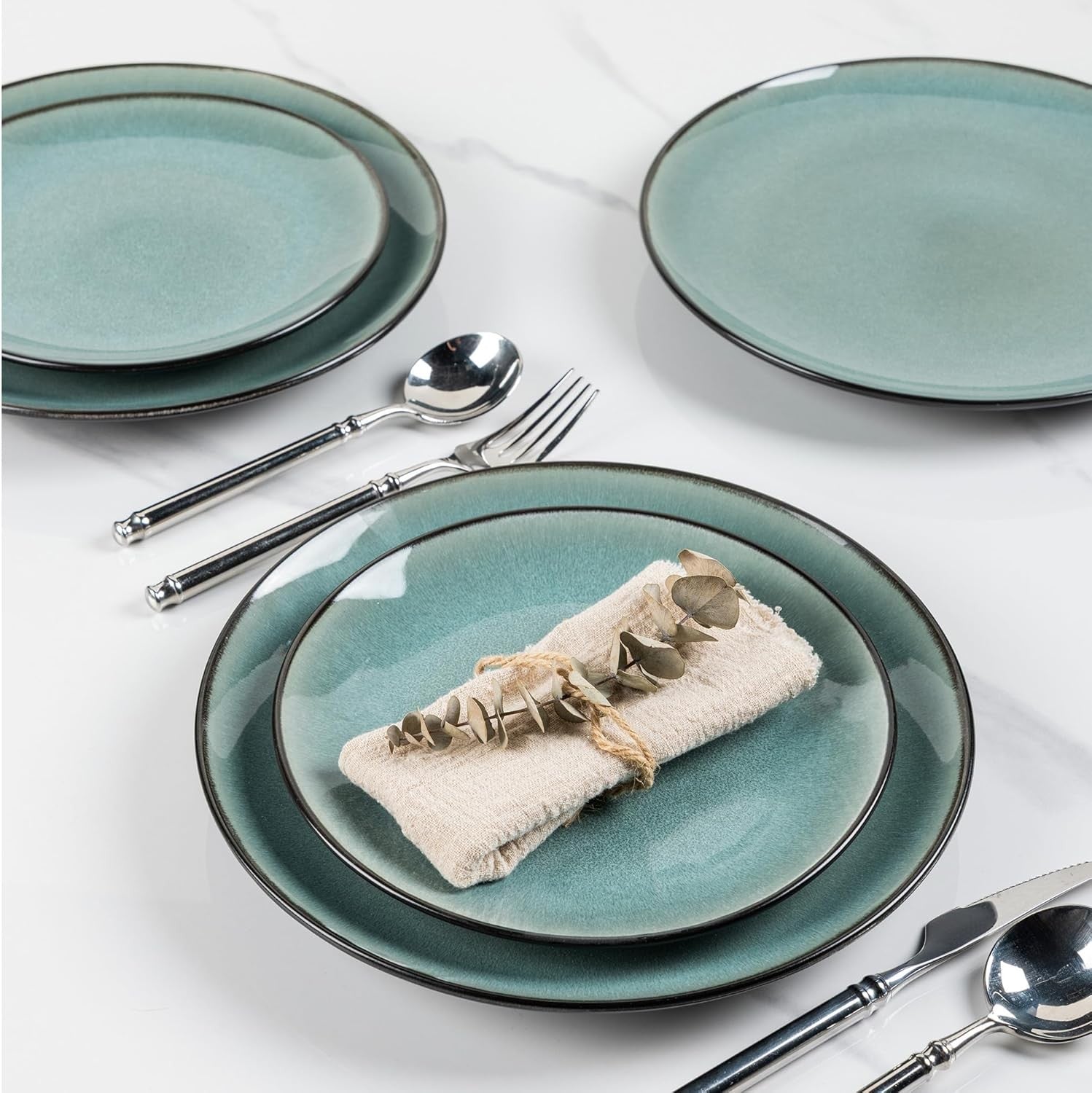 12pc Stoneware Dinner Set for 4 Plates Bowls Scratch Resistant Dishwasher Safe