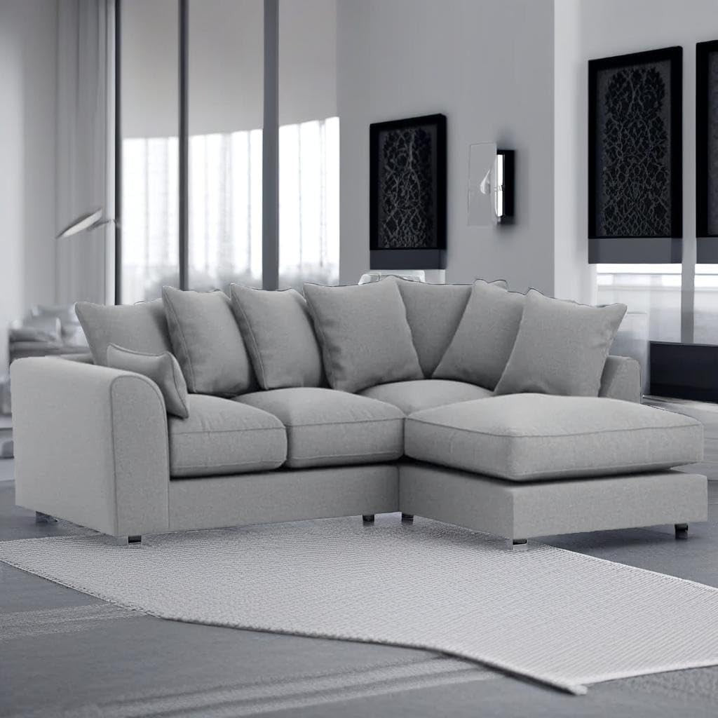 Light Grey L-Shaped 4-Seater Corner Sofa Soft Fabric Curved Arm Couch