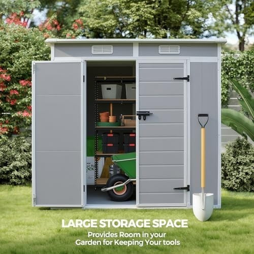 Plastic Garden Storage Shed 6x4ft Waterproof Outdoor Tool Shed with Floor Grey