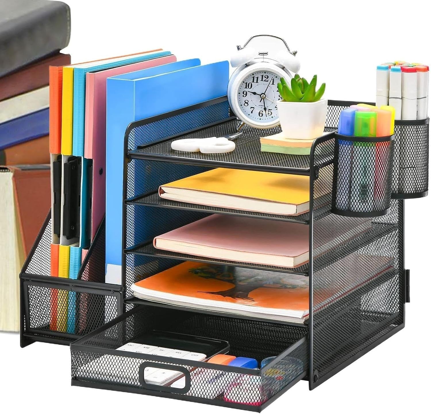 Desk Organiser with Drawers 5 Tier Metal Storage Rack Makeup Office