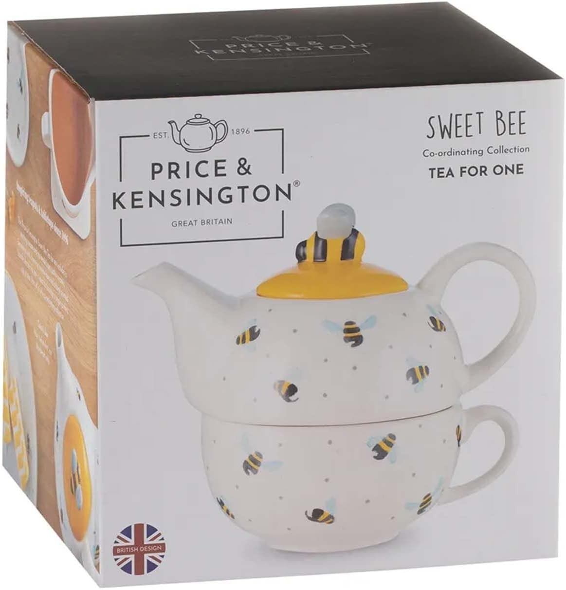 Tea For One Teapot Cup Set 450ml Bee Design Ceramic Stackable Gift
