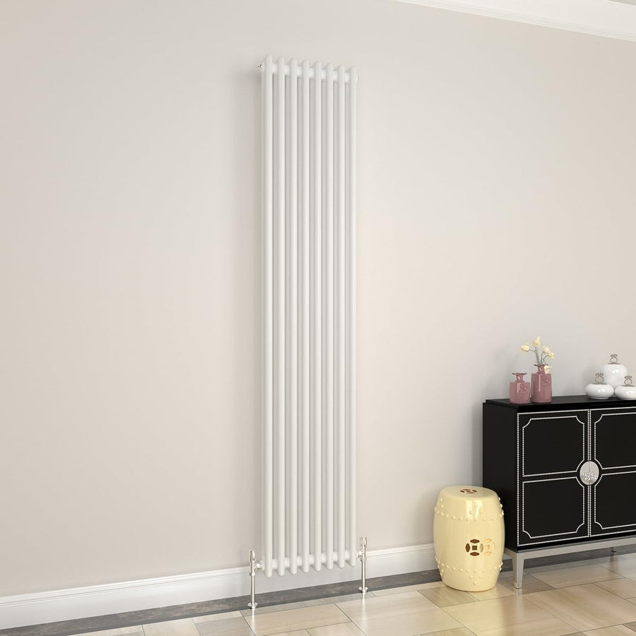 White 2 Column Vertical Radiator 1800x380mm Modern Cast Iron Style