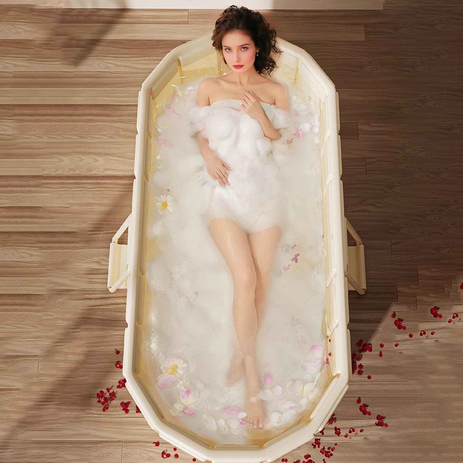 Portable Folding Bathtub SPA Sauna Ice & Hot Bath 1.5m Gold 1-2 People No Lid