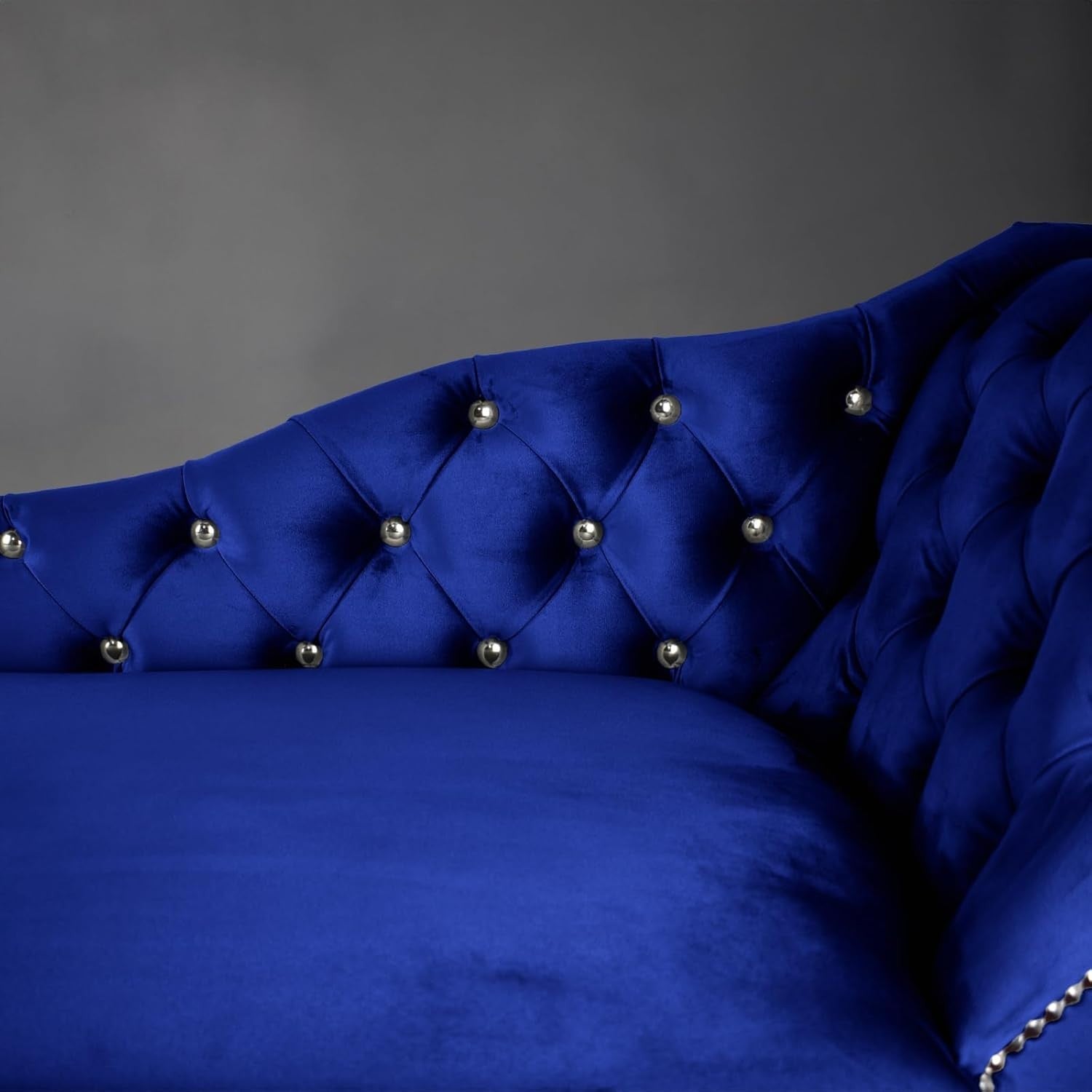 Velvet Tufted Chaise Lounge Sofa Right Hand Royal Accent Chair 133cm.