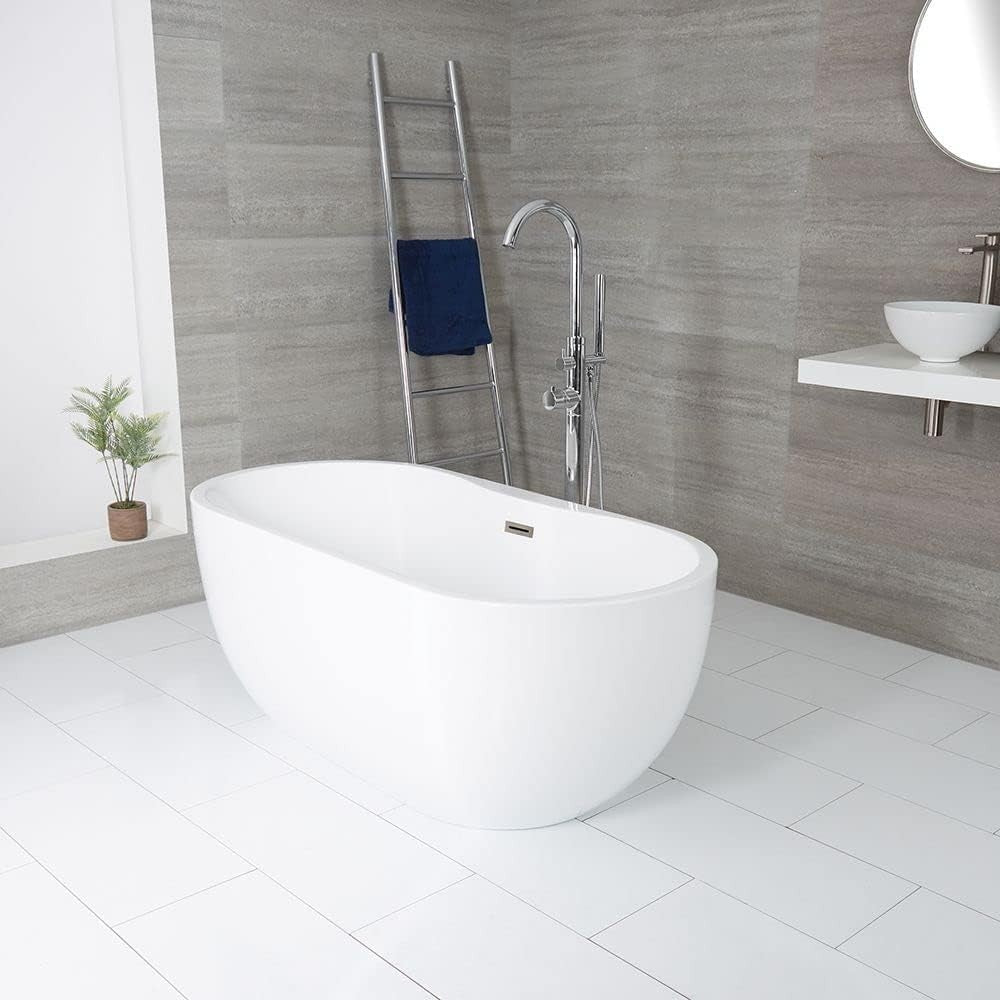 White Double Ended Freestanding Oval Bath 1800x750mm Nickel Waste Overflow
