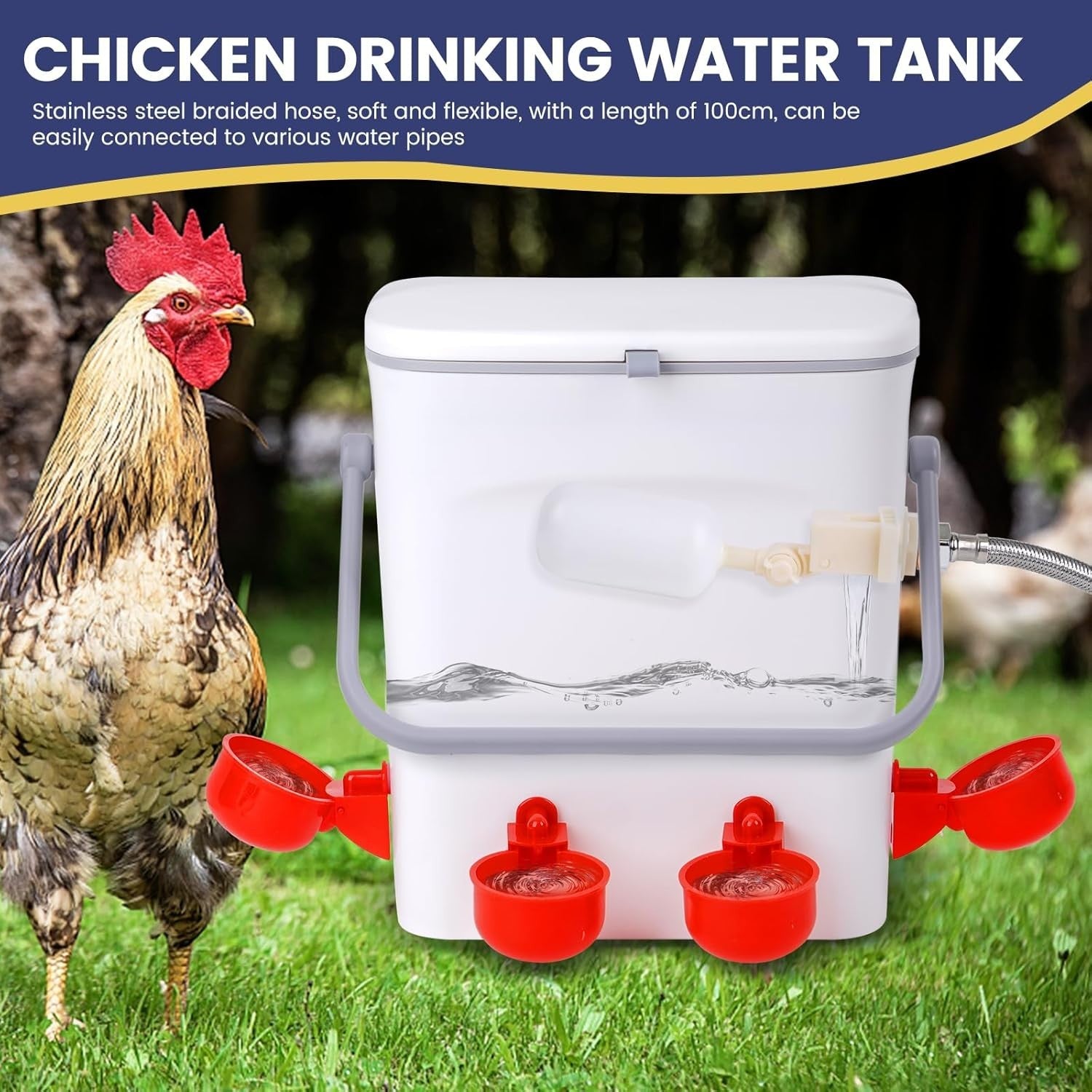 9L Automatic Chicken Waterer 4 Cups No Waste Poultry Drinker