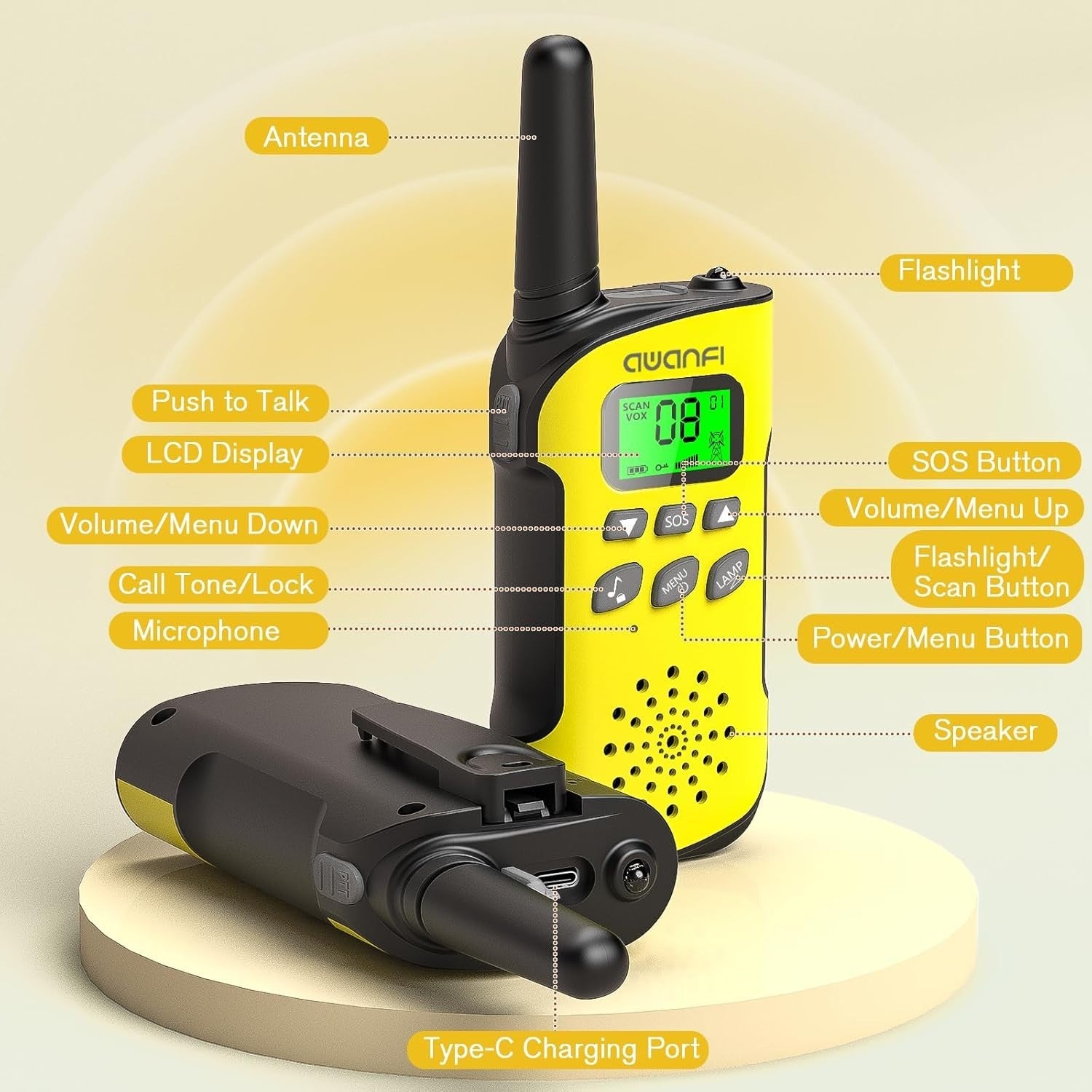 Rechargeable Kids Walkie Talkies 2 Pack VOX USB-C Long Range Toy Radios
