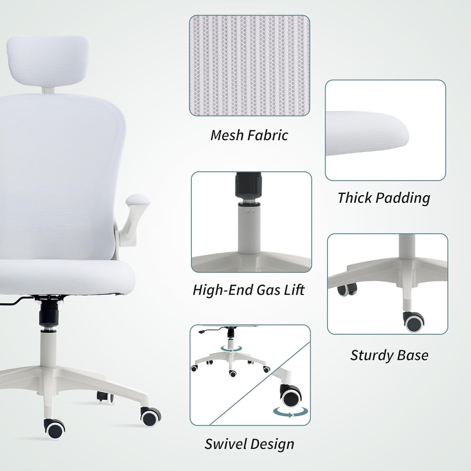 Ergonomic Mesh Office Desk Chair Adjustable Lumbar Headrest Swivel White 120kg L
