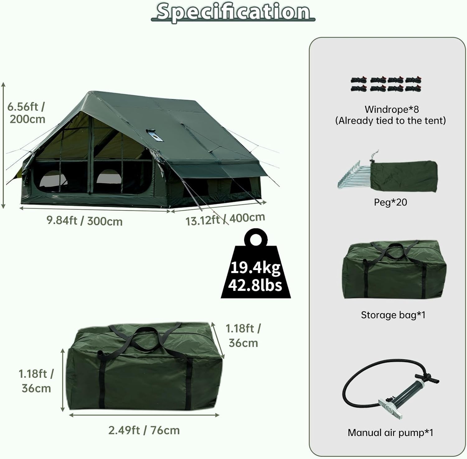 WaldWander Inflatable Camping Tent 4-12 Person Waterproof Glamping Tent