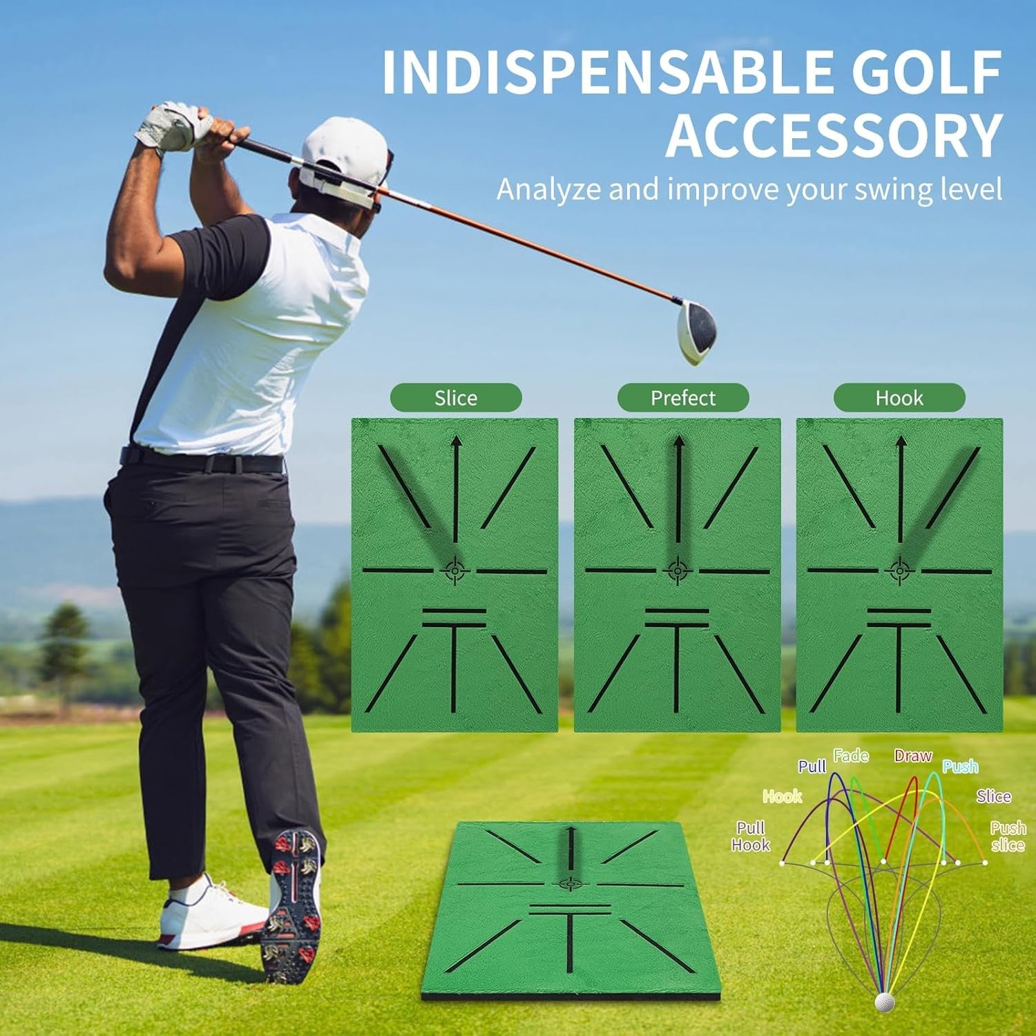Golf Hitting Mat Swing Path Trainer 35x23cm Turf Base