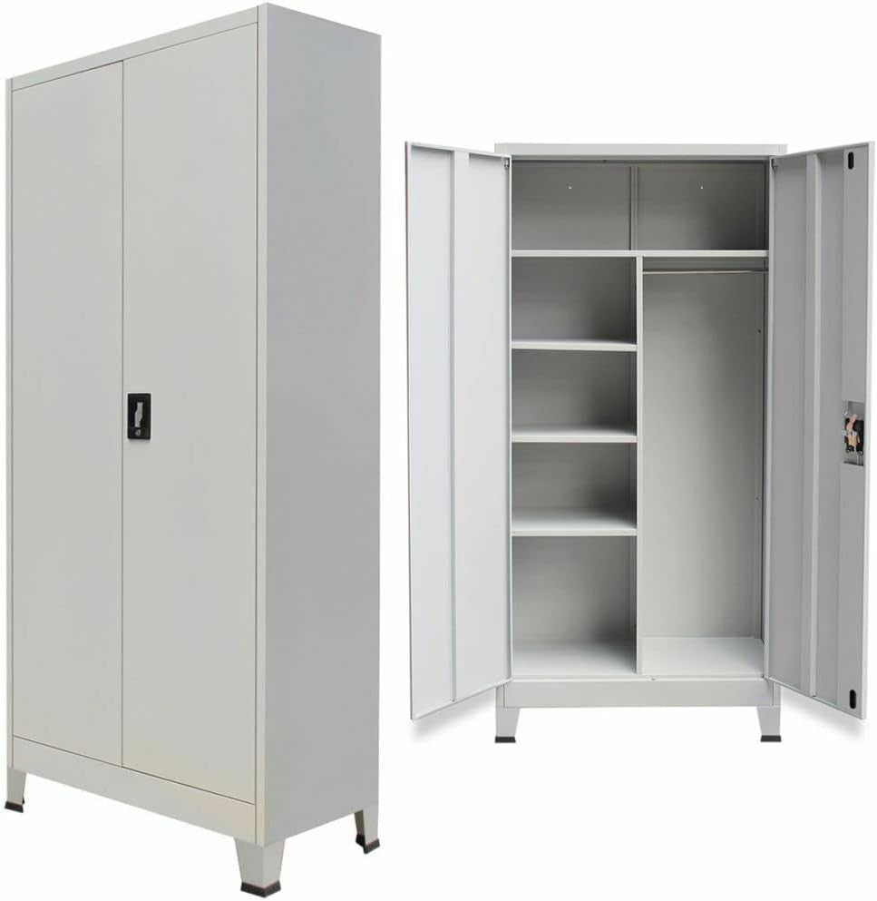 Metal Storage Cabinet with Lock, Adjustable Shelves, Garage Office Cupboard