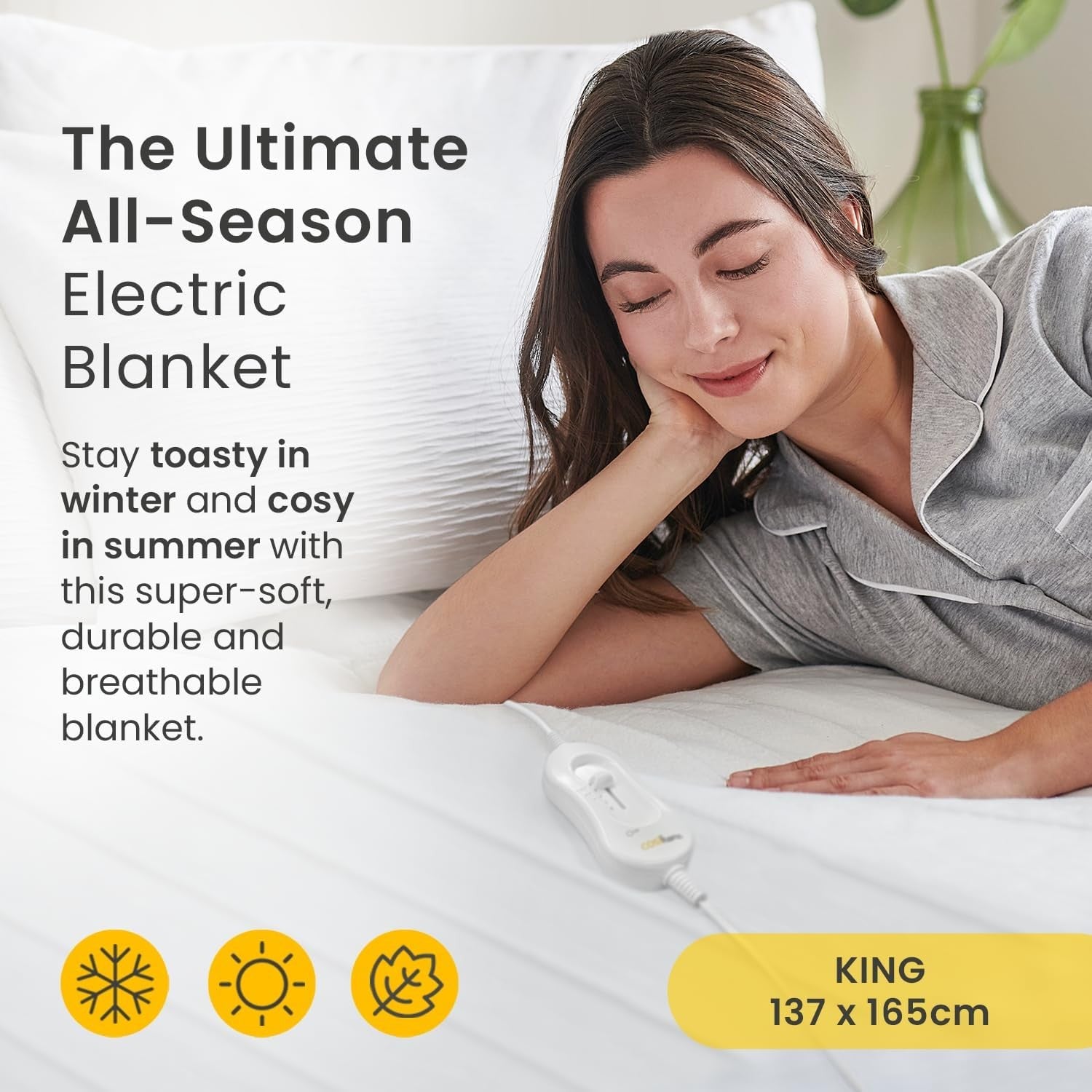 King Size Electric Heated Underblanket Soft Fleece 3 Heat Settings Washable