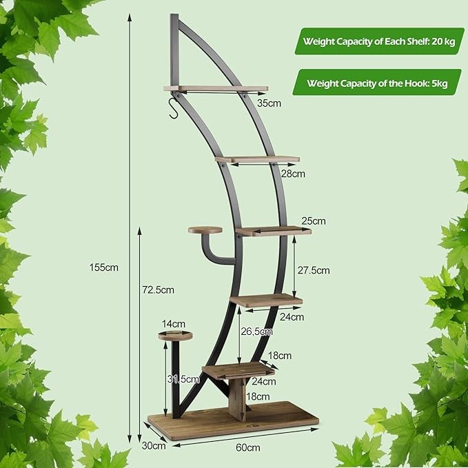 8 Tier Curved Metal Plant Stand Indoor Outdoor Half Moon Flower Shelf Display