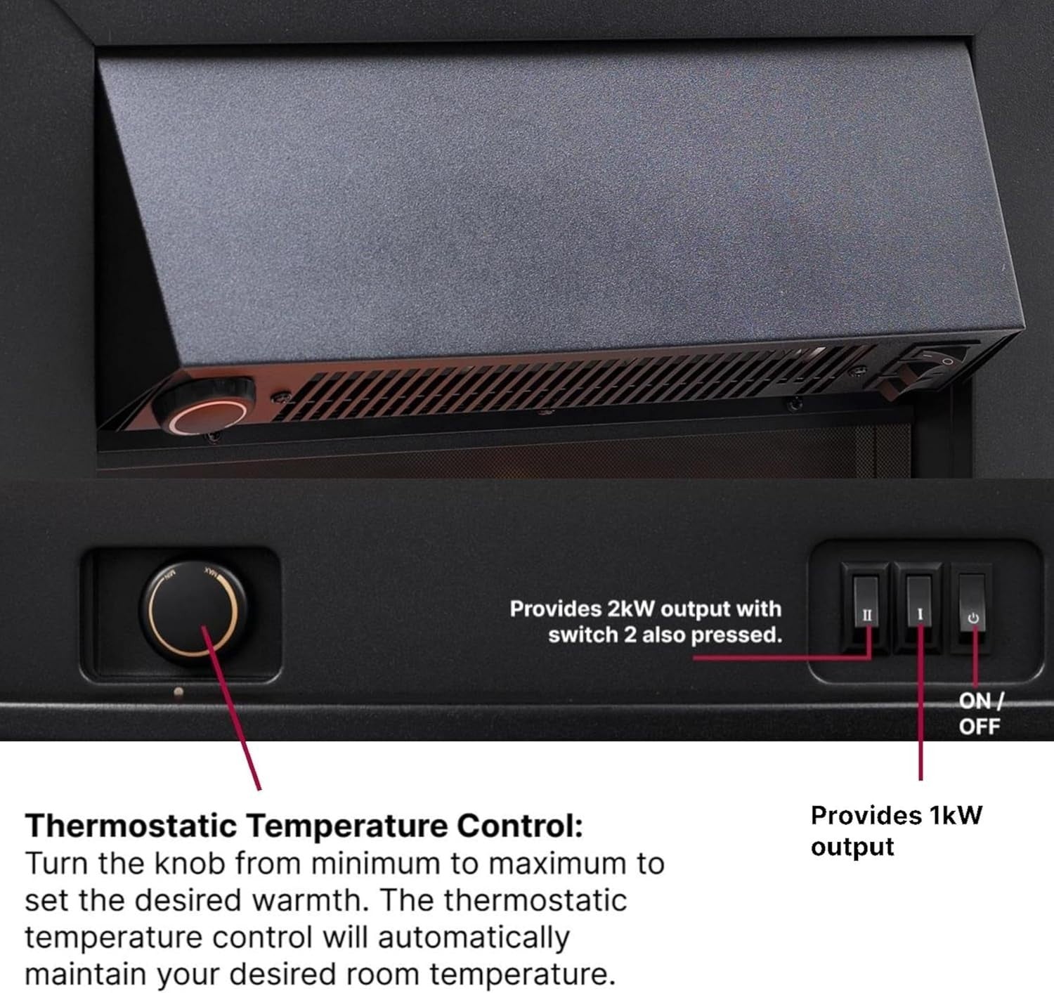 Electric Inset Fireplace Heater with Realistic LED Flame & Logs, 2kW Fan Heat