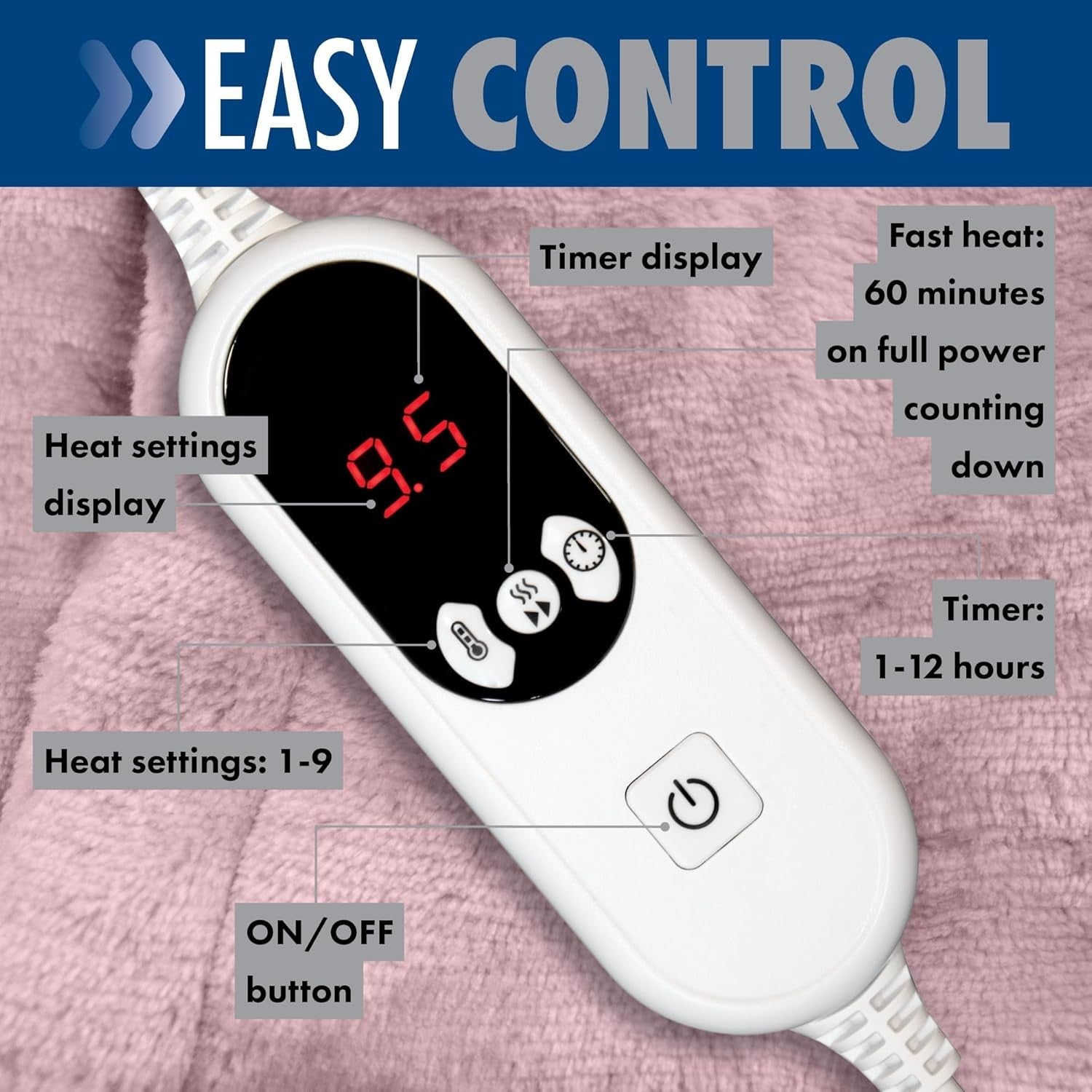 Electric Heated Throw Blanket XL 9 Heat Settings Timer Washable