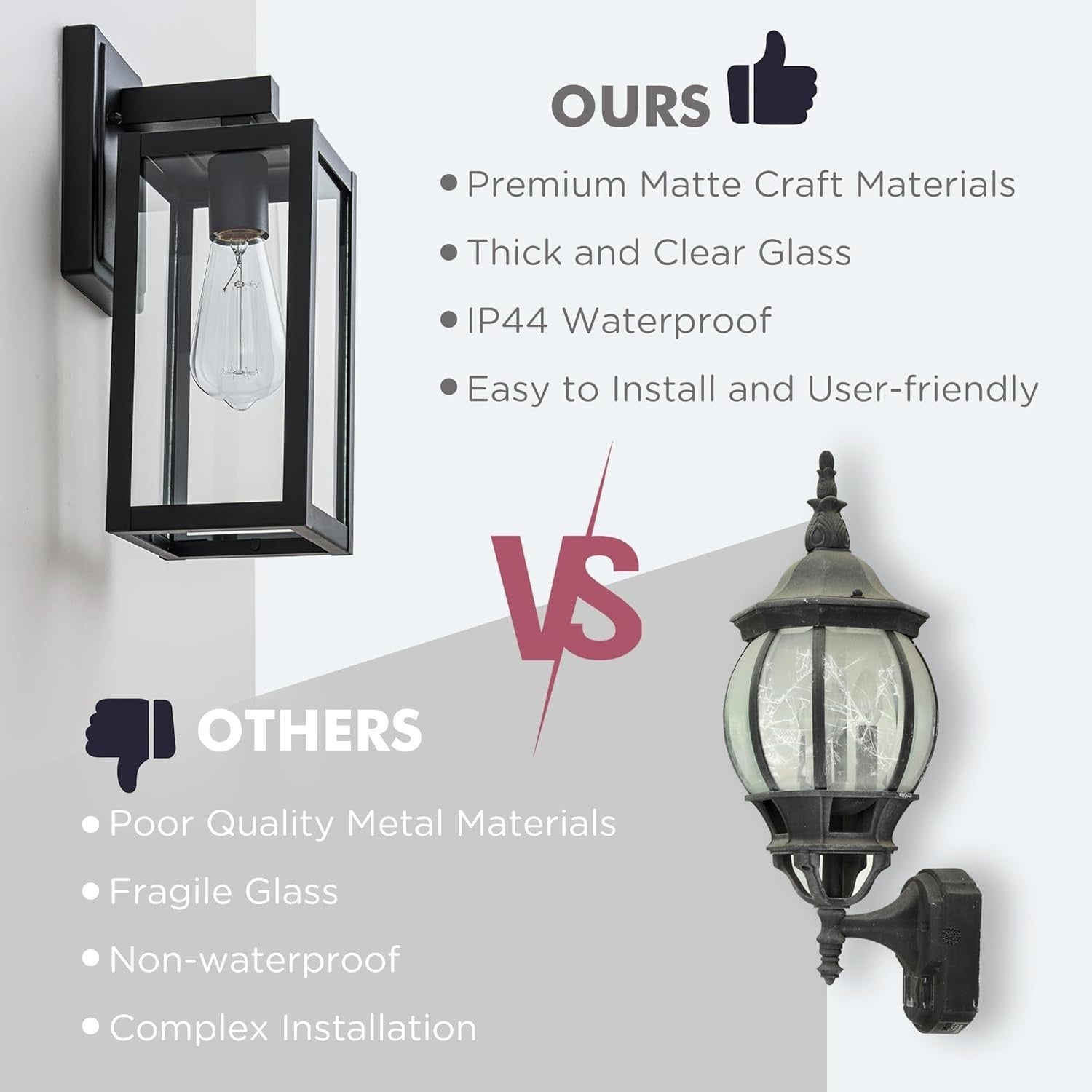 2 Pack Outdoor Wall Lantern Lights E27 IP44 Waterproof Black Sconces