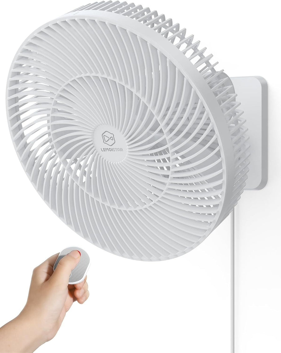 12" Wall Mount Fan Remote Control 4-Speed Quiet Cool Adjustable Tilt Timer White