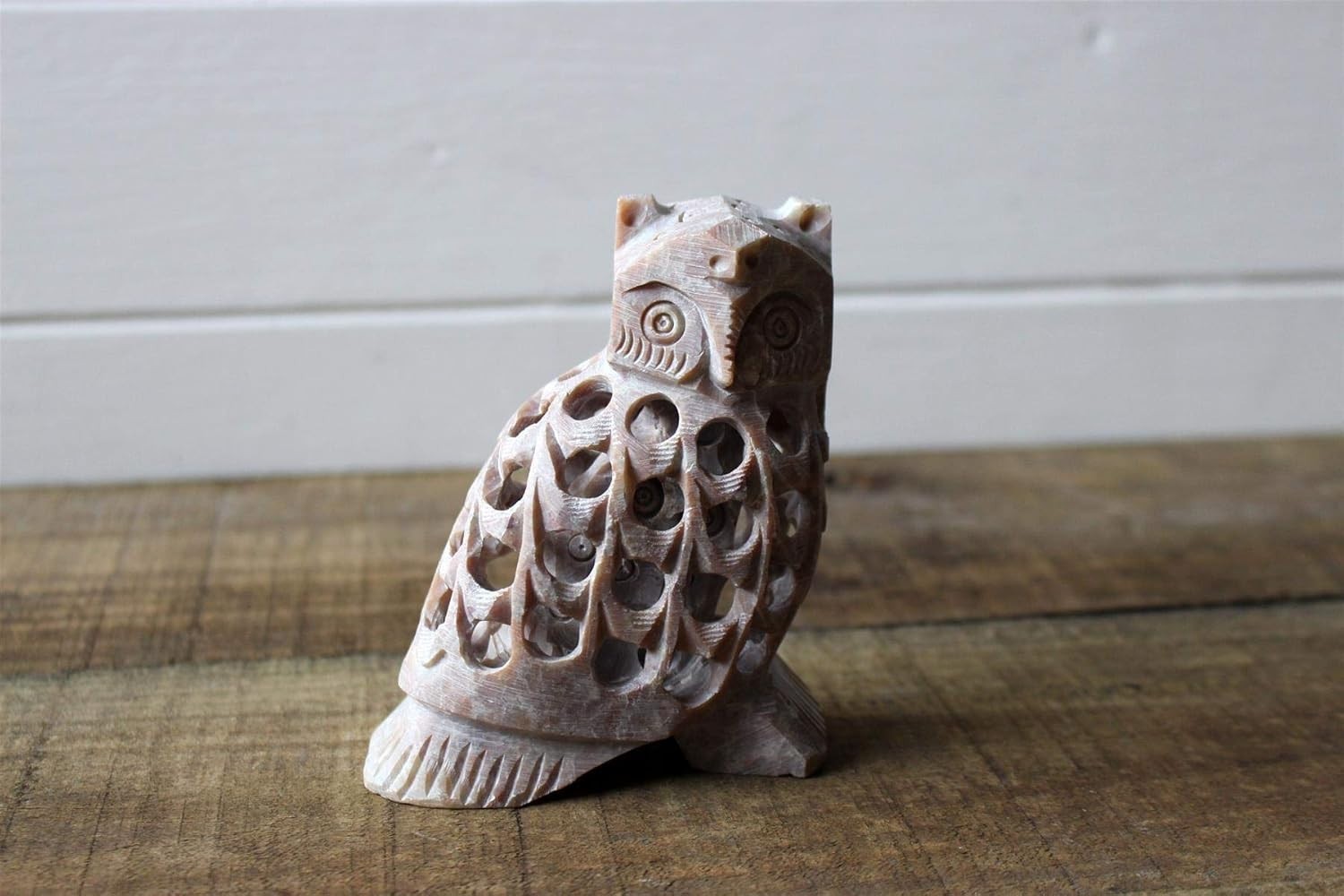 Handcrafted Stone Owl Ornament | Undercut Carved Figurine | Rustic Home Decor