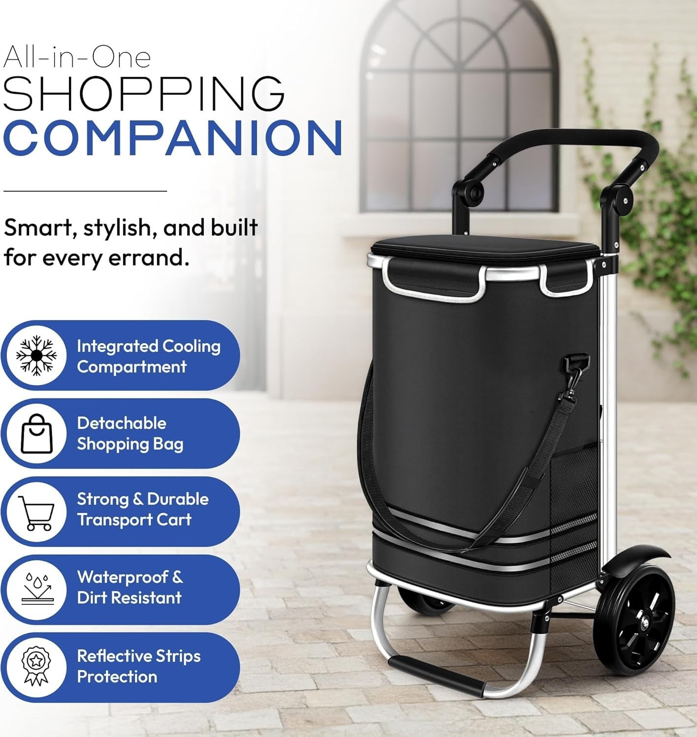 Dimono 3-in-1 Folding Shopping Trolley 56L Cooler Compartment Black