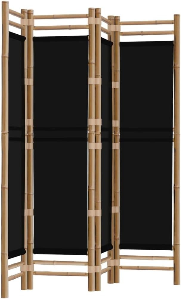 4 Panel Bamboo Folding Room Divider 160x180cm Black Canvas Privacy Screen