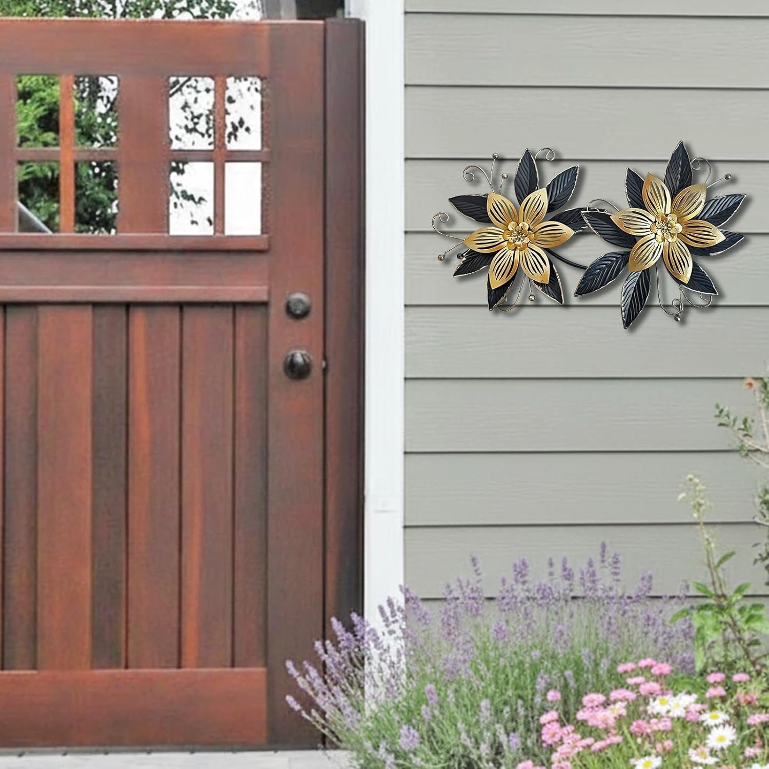 Black Gold Metal Flowers Wall Art 15 in 3D Multi-Layer Home Decor