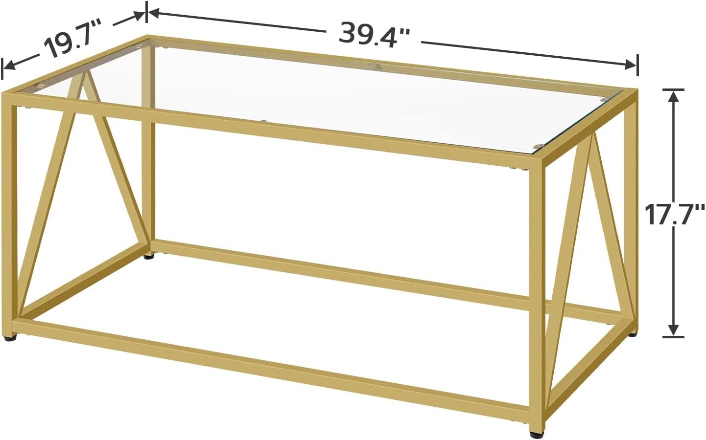 Modern Gold Glass Coffee Table, 100x50cm, Metal Frame, Easy Assembly
