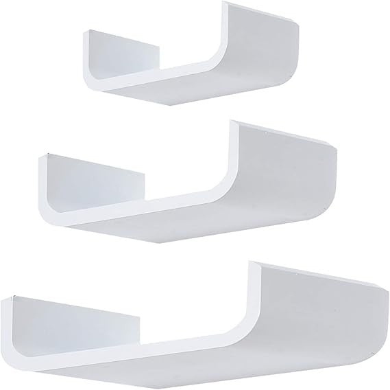 Modern U-Shaped Floating Shelves Set | White Wall Mounted Storage Display