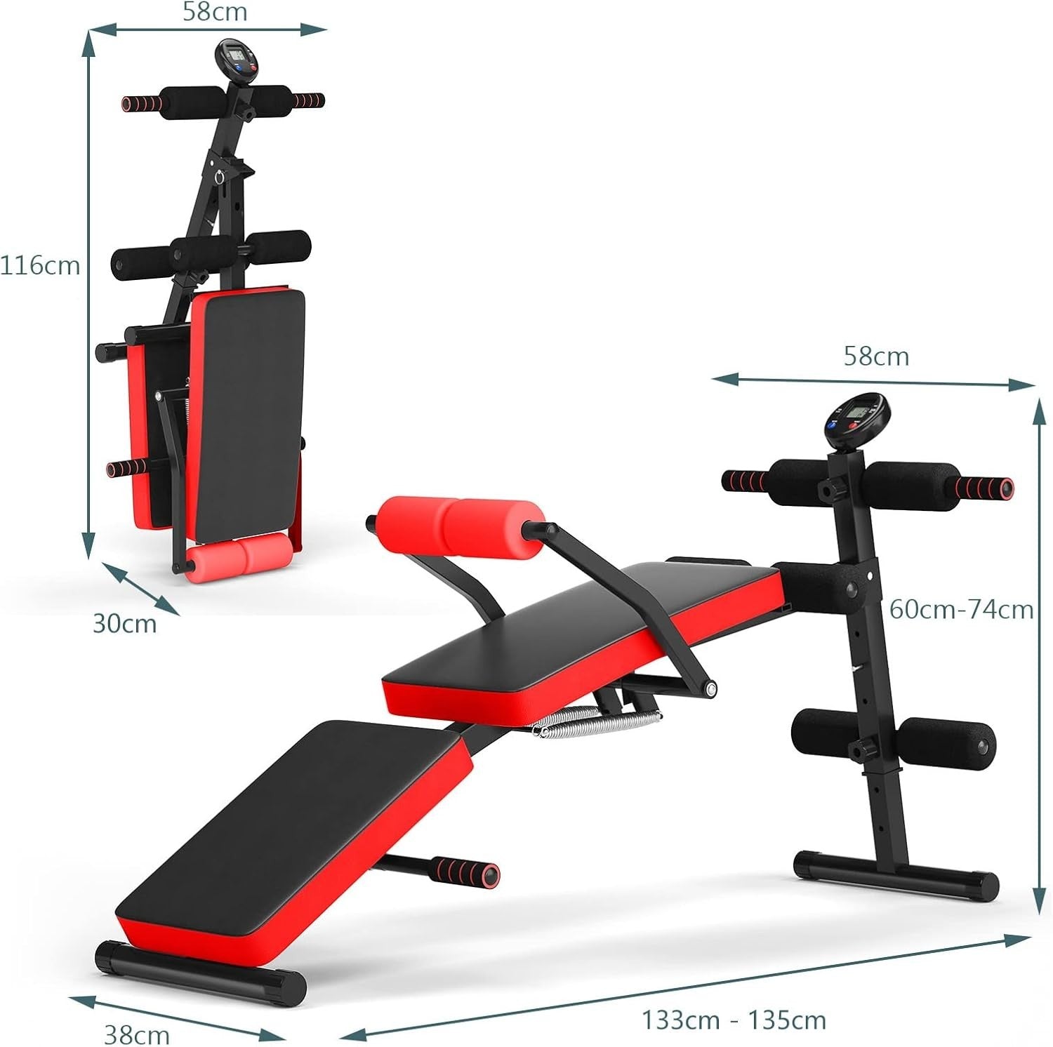 Adjustable Sit Up Bench With LCD Monitor Foldable Full Body Trainer