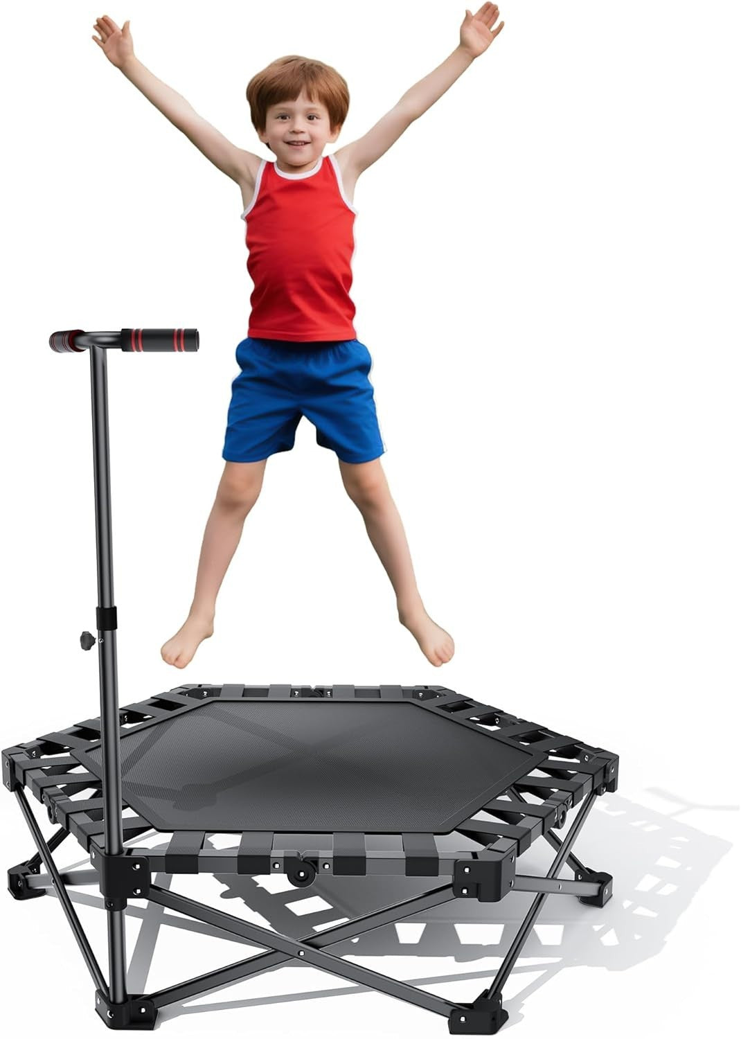 Foldable Mini Trampoline Kids Adults Indoor Fitness Rebounder Handle 110cm